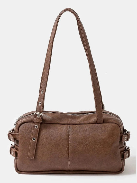 Fame Multi Grommet Belt Strap Rustic Rectangular Hand Bag