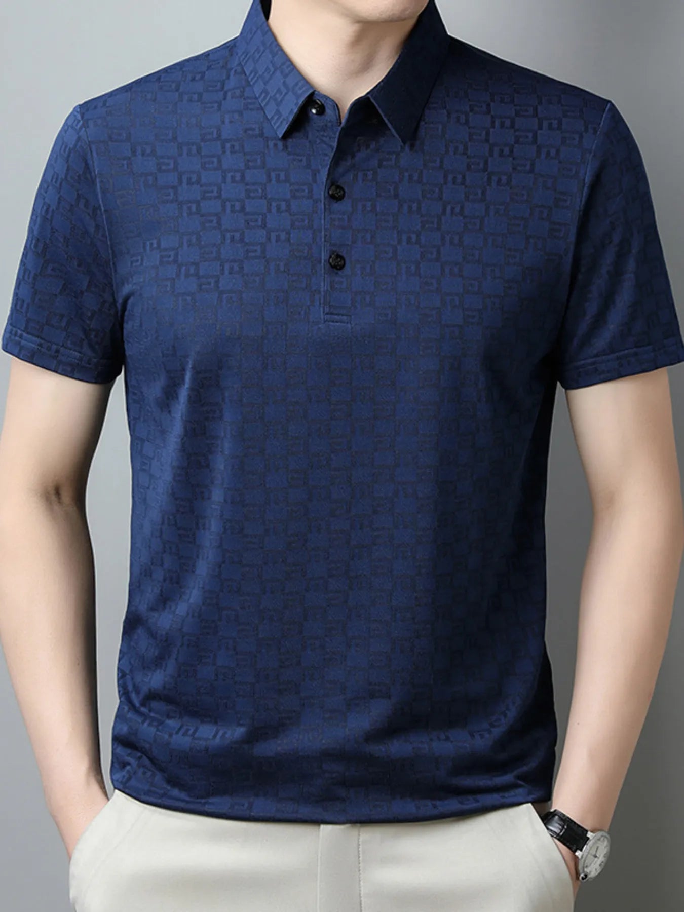 Men's Plus Size Breathable Textured Pattern Polo NicholesGifts