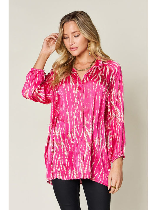 Women Double Take Full Size Printed Button Up Long Sleeve Shirt NicholesGifts