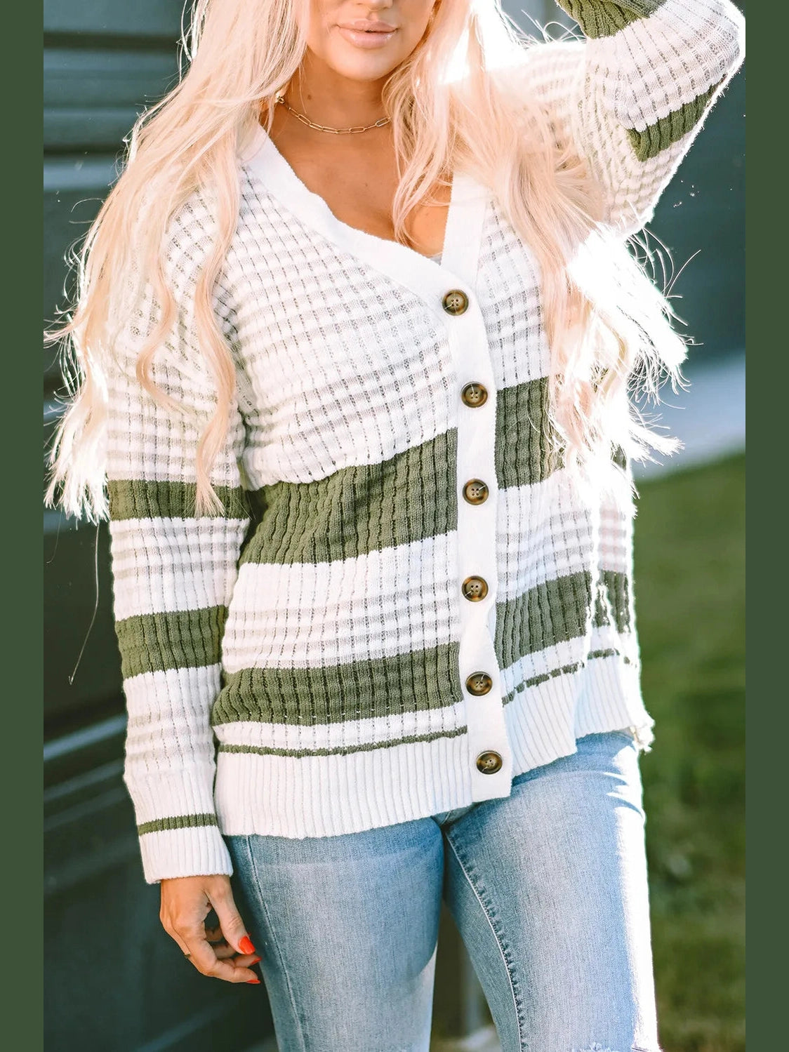 NicholesGifts Women Striped Button Down Cardigan