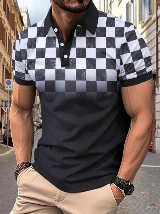 Men's Full Size Collared Checkered Short Sleeve Polo Plus Size NicholesGifts