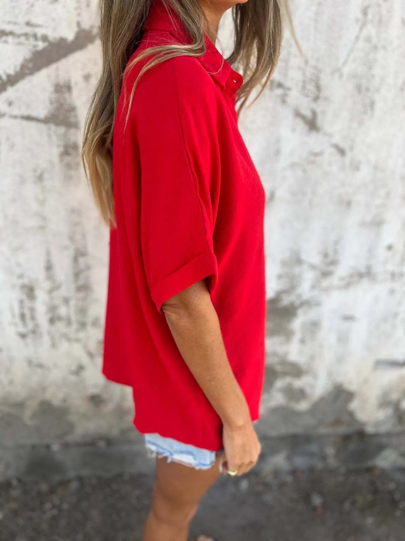 Full Size Casual Button Down Short Sleeve Loose Shirt Plus Size Trendsi