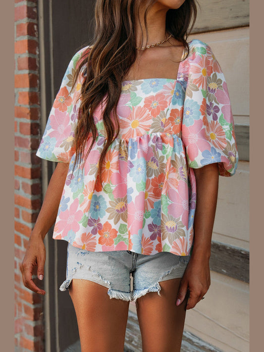 Printed Square Neck Half Sleeve Blouse