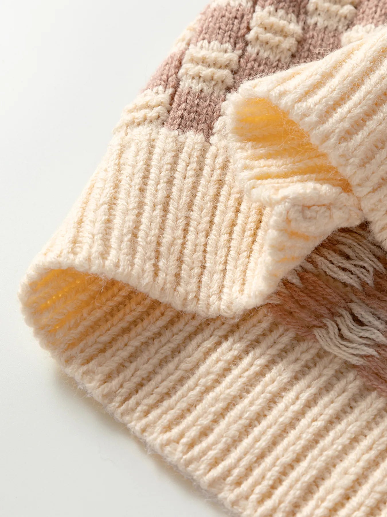 Stripe Checkerboard Drop Shoulder Balloon Sleeve Sweater Trendsi