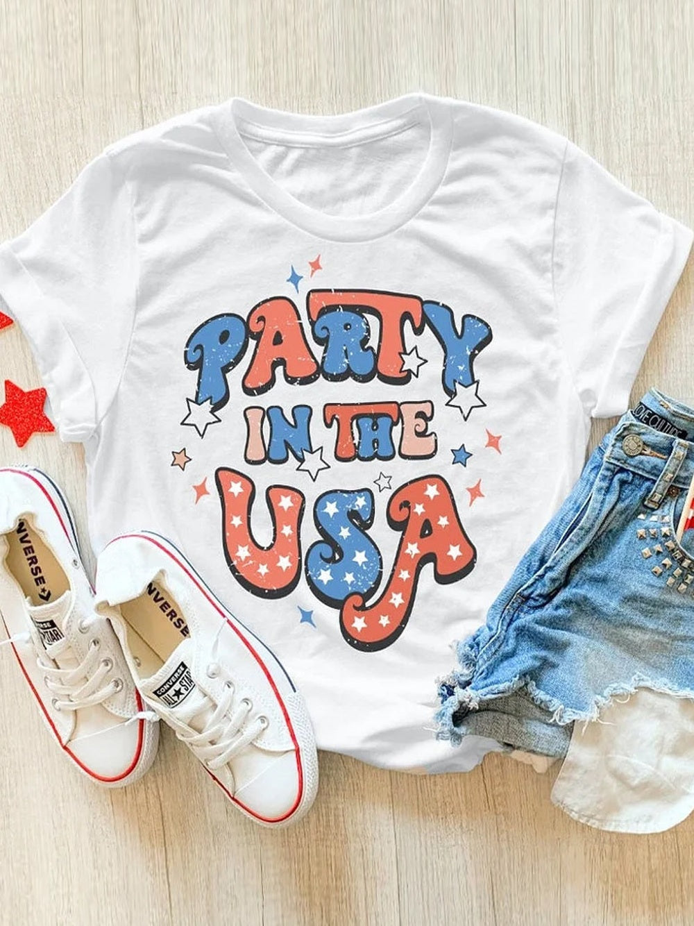 Letter Graphic Round Neck Short Sleeve T-Shirt