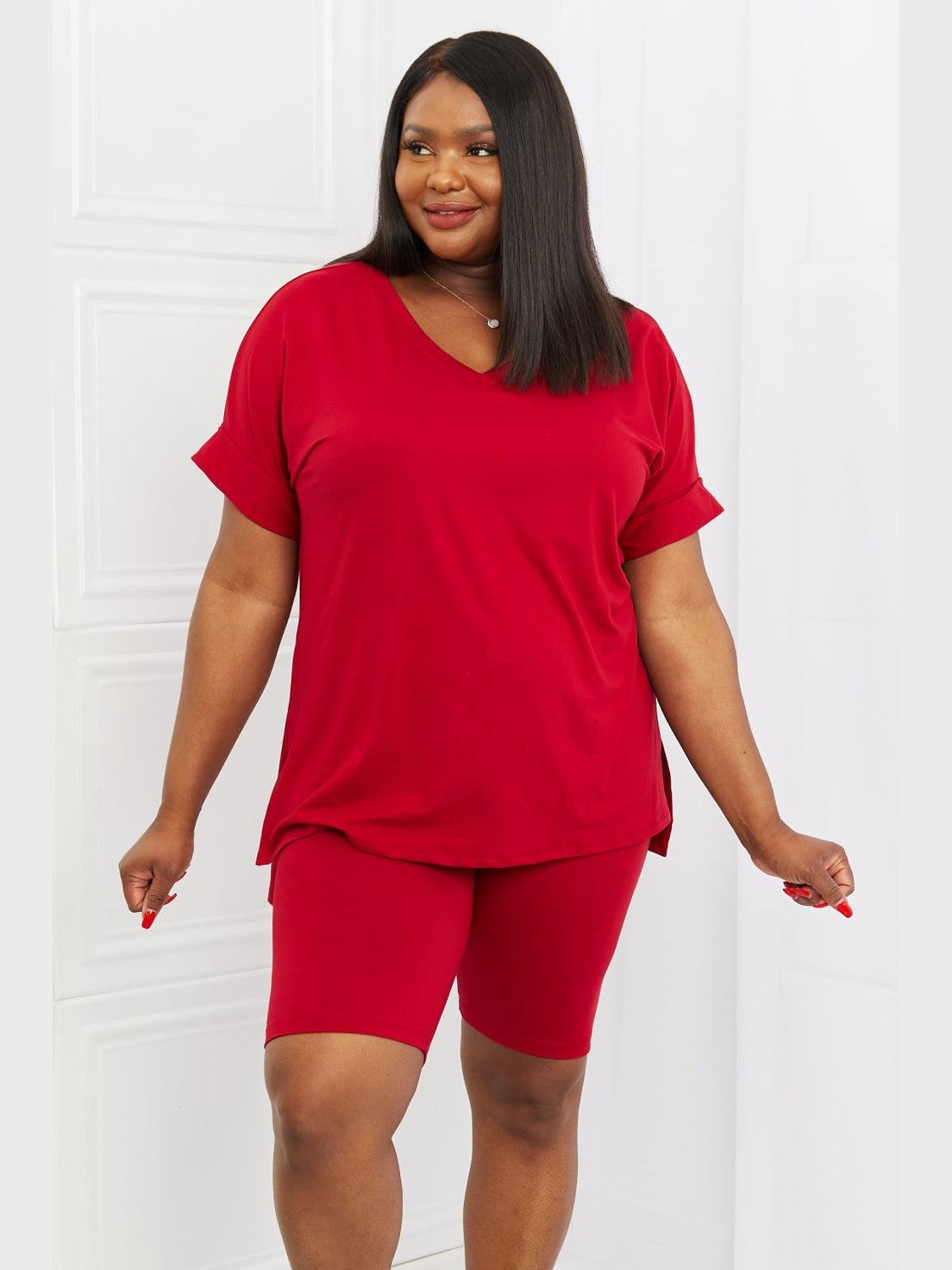 Women Full Size Quiet Moments Brushed Lounge Set in Burgundy