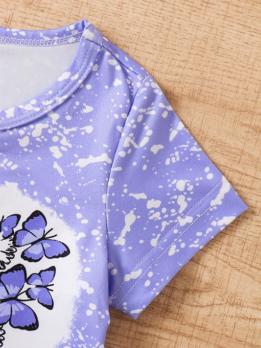 Children's Butterfly Round Neck Tee and Shorts Set nicholesgifts