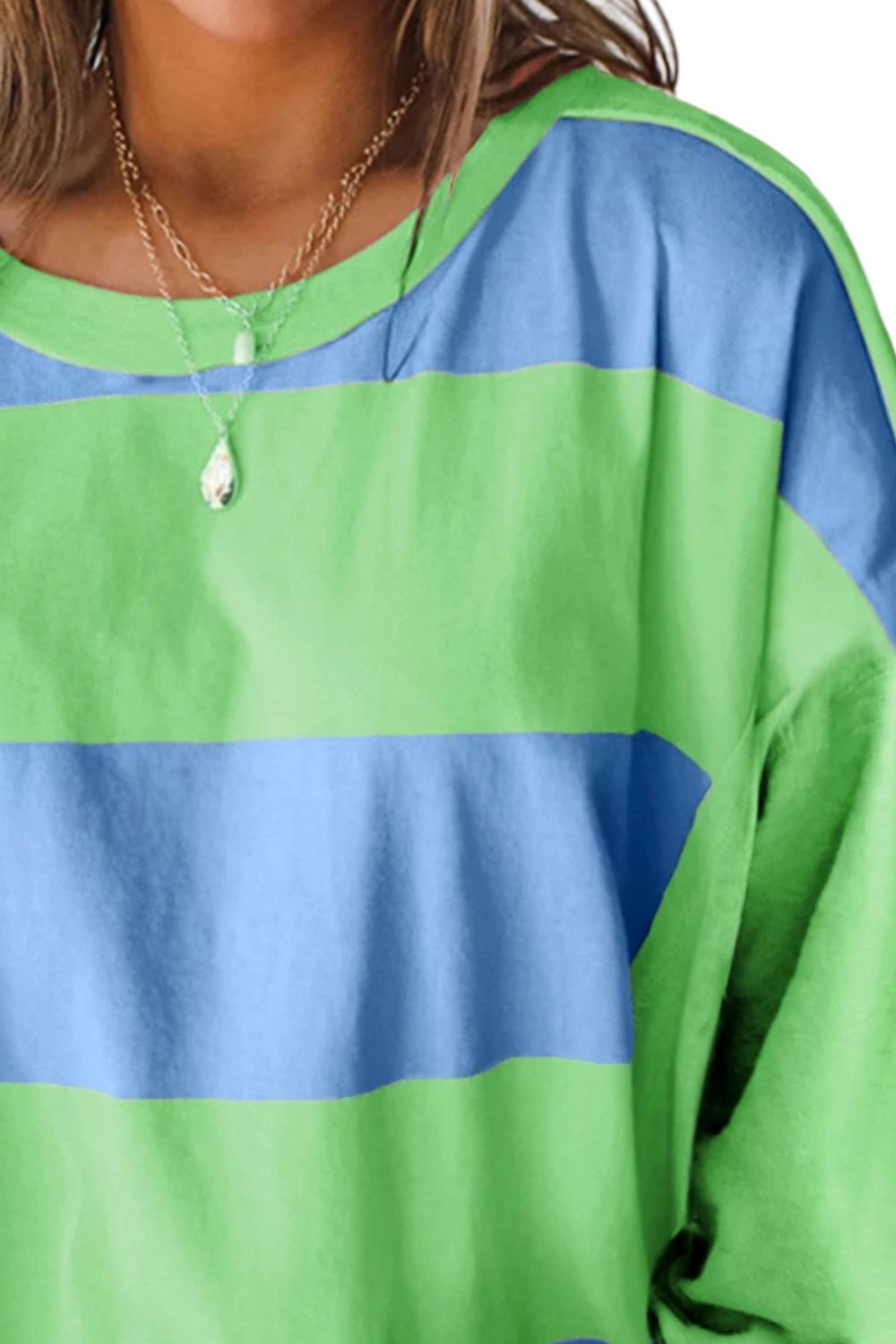 Women Pink Color Block Round Neck Long Sleeve Top NicholesGifts
