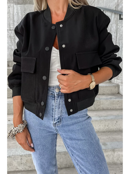 Pocketed Snap Down Long Sleeve Jacket NicholesGifts