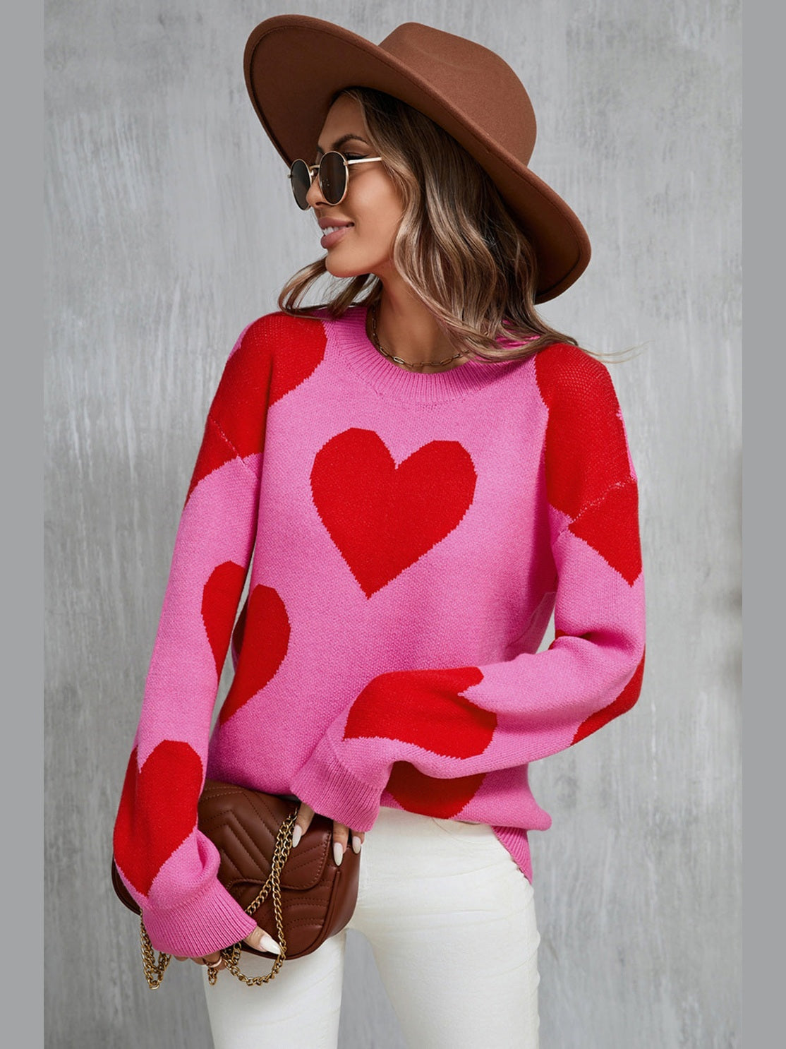 Women Angel Wings Contrast Heart Dropped Shoulder Long Sleeve Sweater nicholesgifts