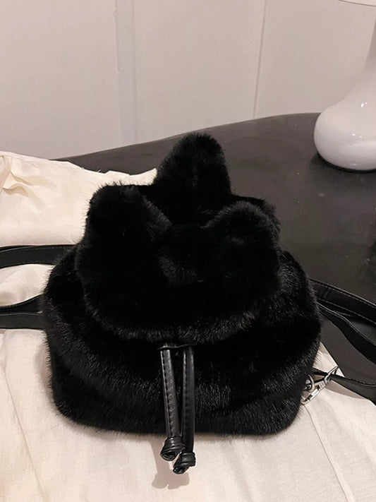 Fuzzy Plush Drawstring Backpack Bag nicholesgifts