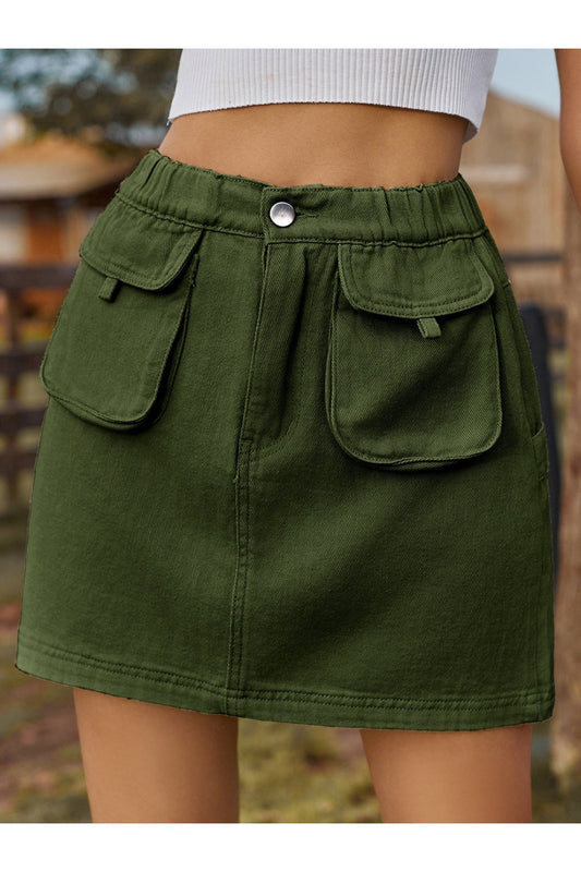 Women Pocketed Elastic Waist Denim Skirt NicholesGifts