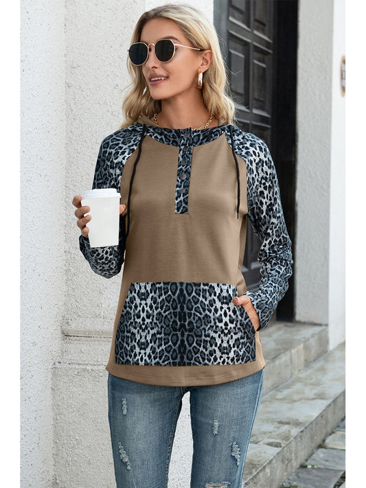 NicholesGifts Women Ivy Lane Leopard Raglan Sleeve Hoodie NicholesGifts