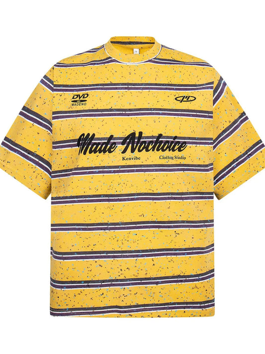 Men's Striped Letter Graphic Round Neck T-Shirt Trendsi