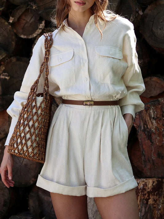 Casual Button Front Long Sleeve Romper nicholesgifts