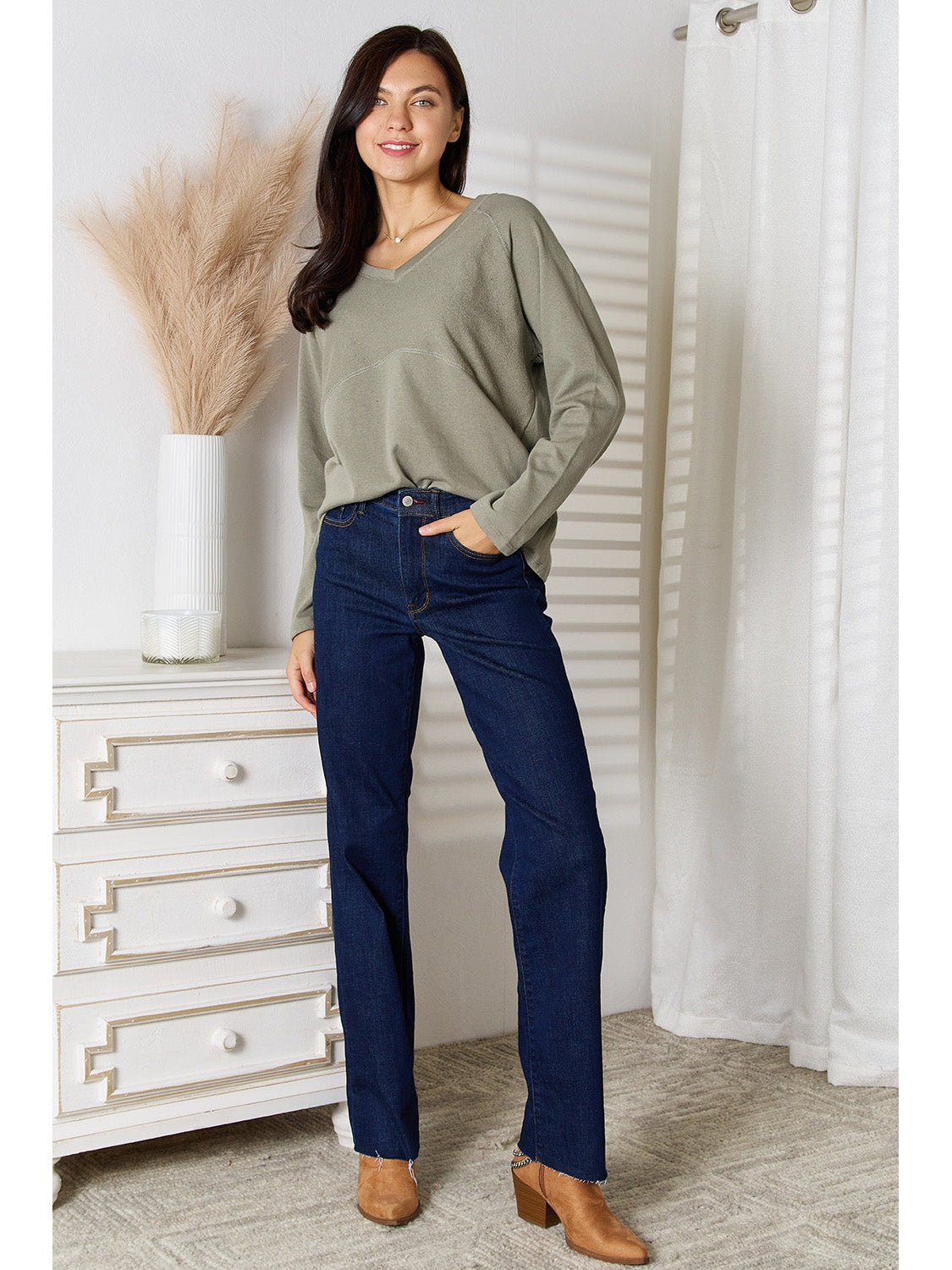 Women Culture Code Full Size V-Neck Long Sleeve T-Shirt NicholesGifts