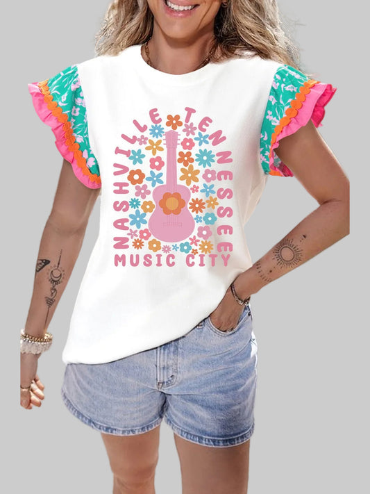Ruffled Round Neck Cap Sleeve Top nicholesgifts