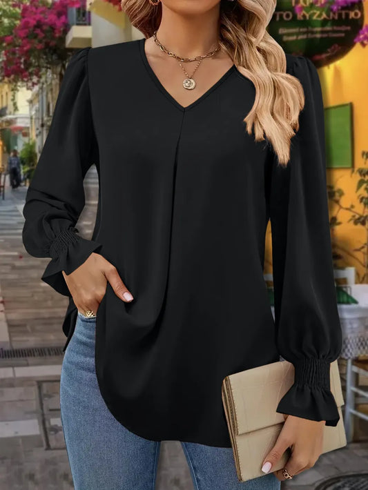 V-Neck Flounce Sleeve Blouse NicholesGifts