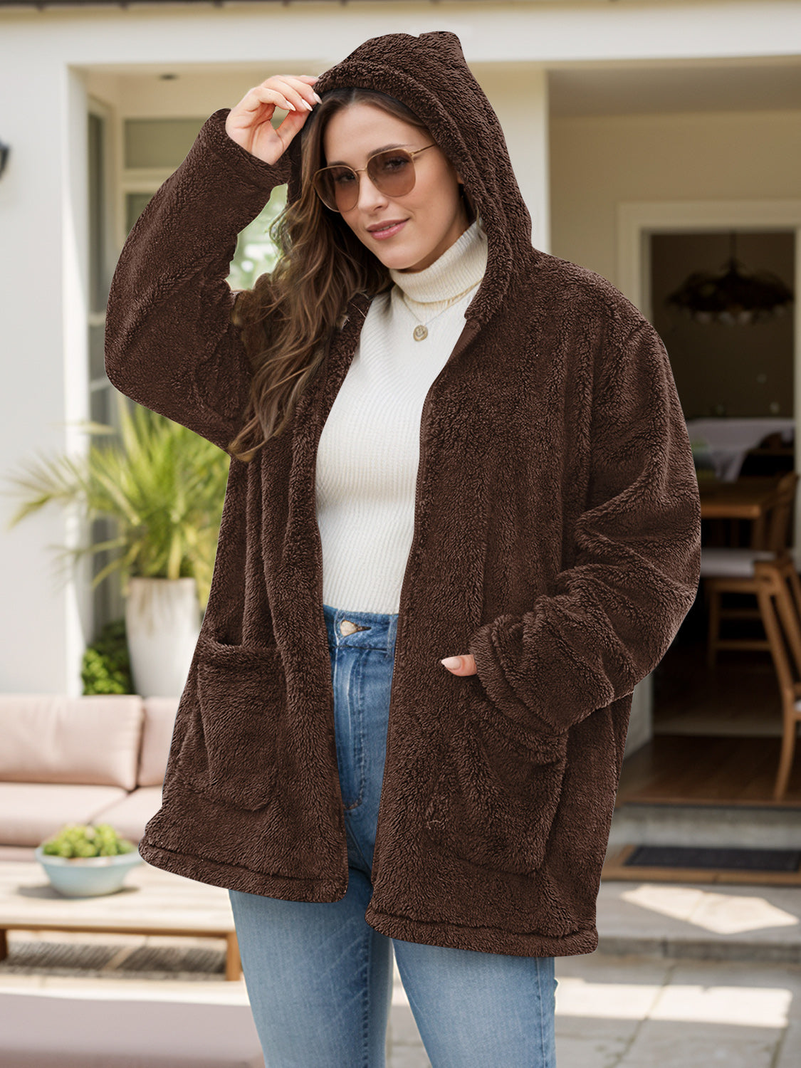 NicholesGifts Women Plus Size Women Zip Up Long Sleeve Hooded Outerwear NicholesGifts