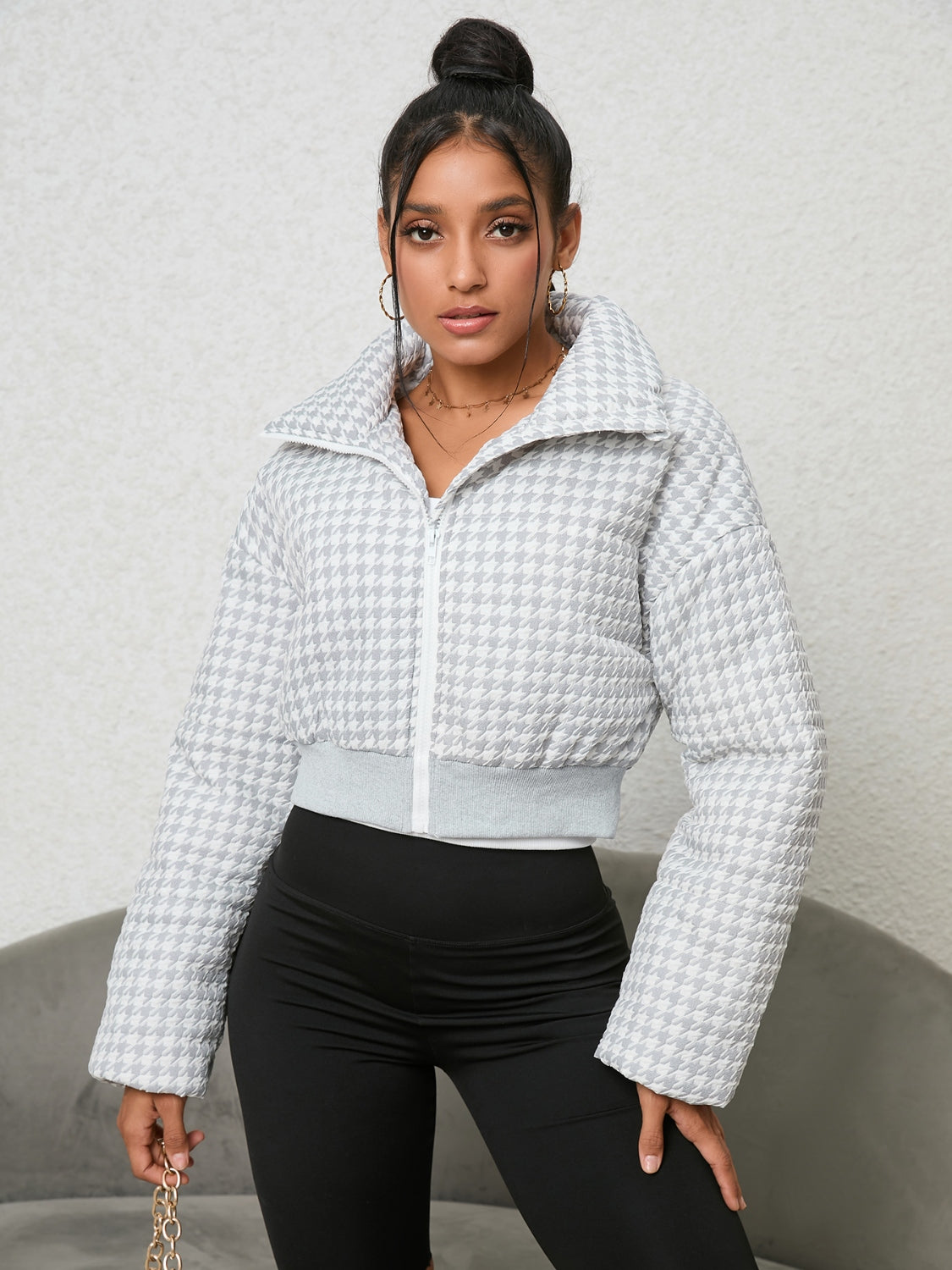 Houndstooth Zip-Up Jacket nicholesgifts