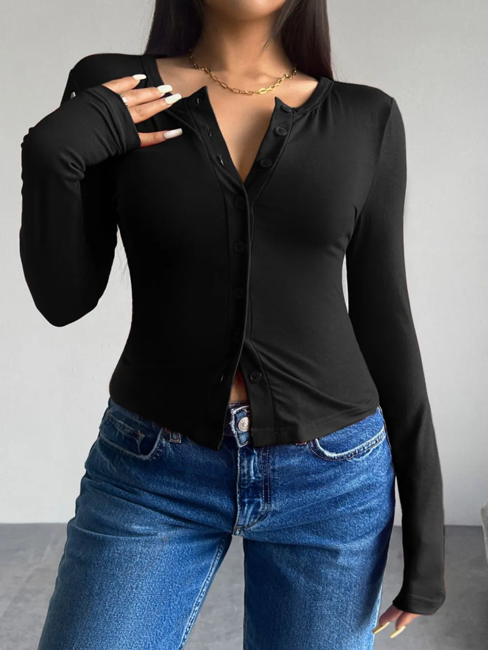 Devine Button Up Long Sleeve T-Shirt NicholesGifts