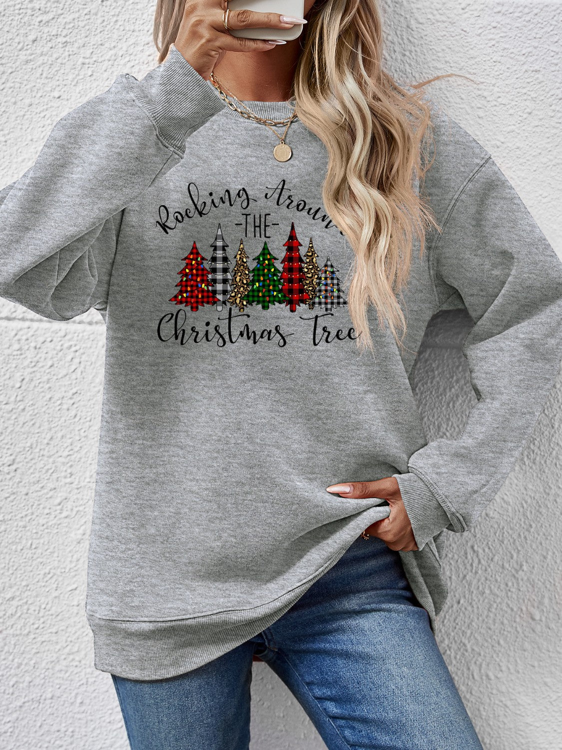 Christmas Tree Graphic Round Neck Sweatshirt NicholesGifts