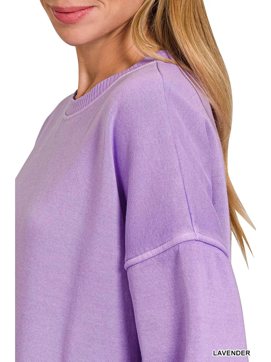 Zenana Pigment Dye Fleece Hi-low Hem Sweatshirt With Pocket