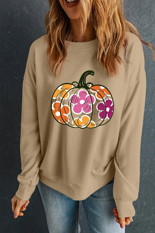 Pumpkin & Flower Graphic Long Sleeve Sweatshirt Trendsi