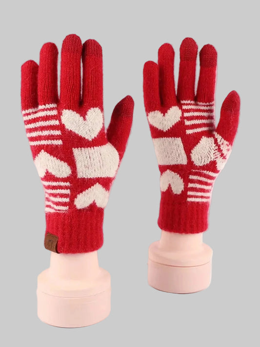Women Heart Pattern Knitted Touchscreen Gloves nicholesgifts
