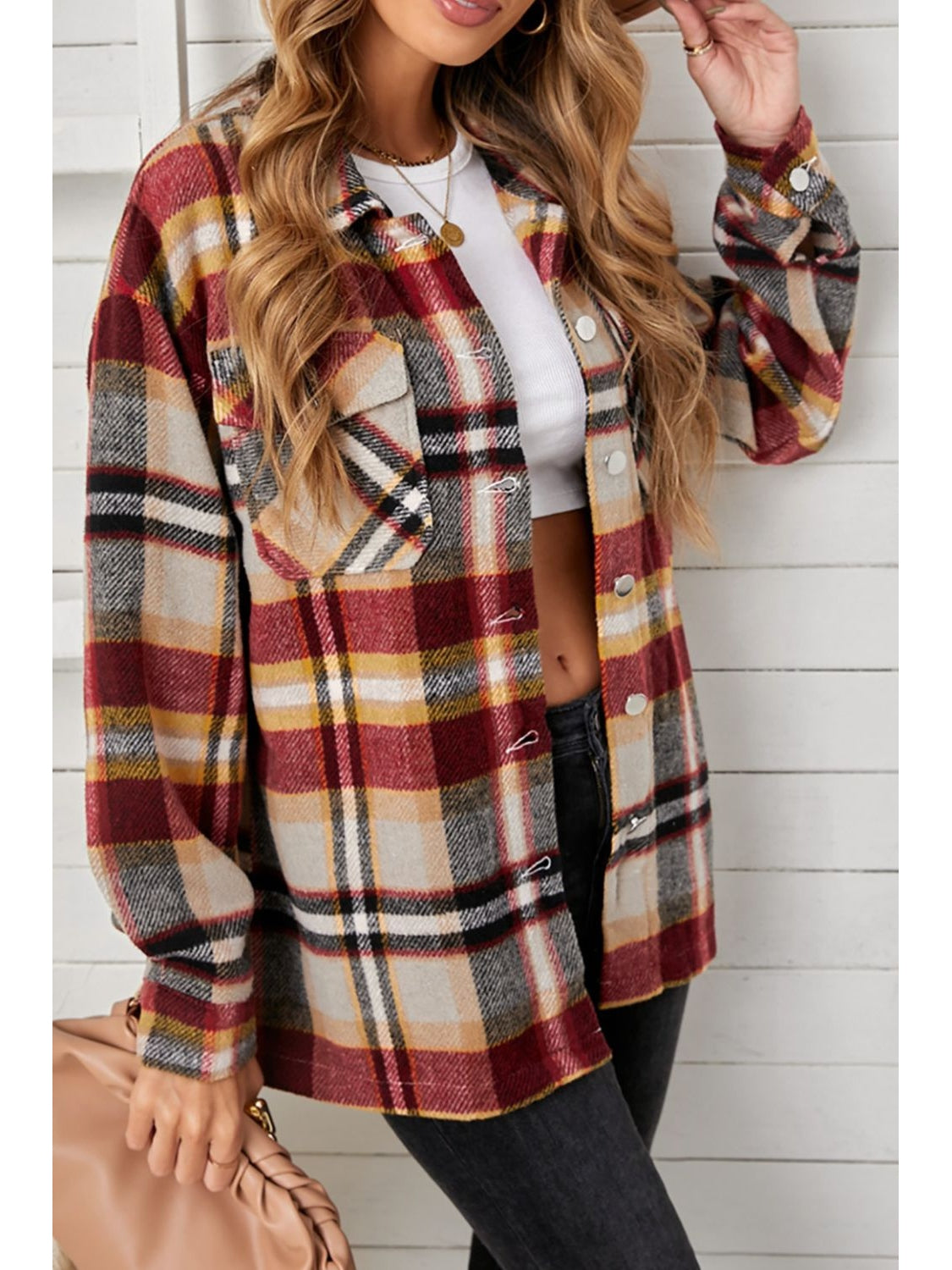 Plaid Pocketed Button Down Shacket NicholesGifts