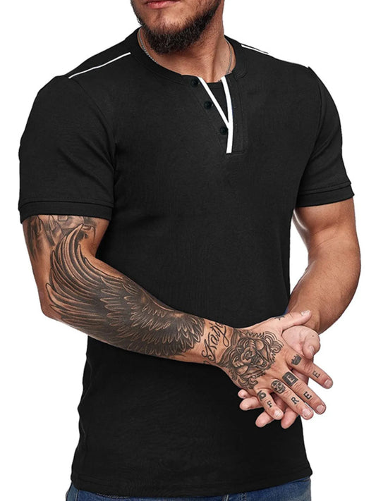 Men's Casual Henley Short Sleeve T-Shirt with Contrast Trim NicholesGifts