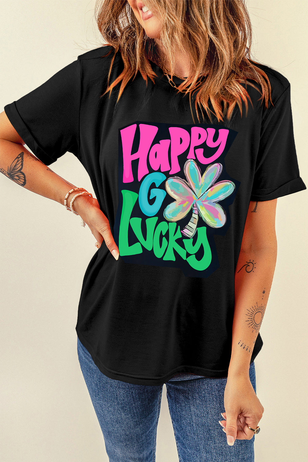 Women Letter Graphic Round Neck T-Shirt NicholesGifts