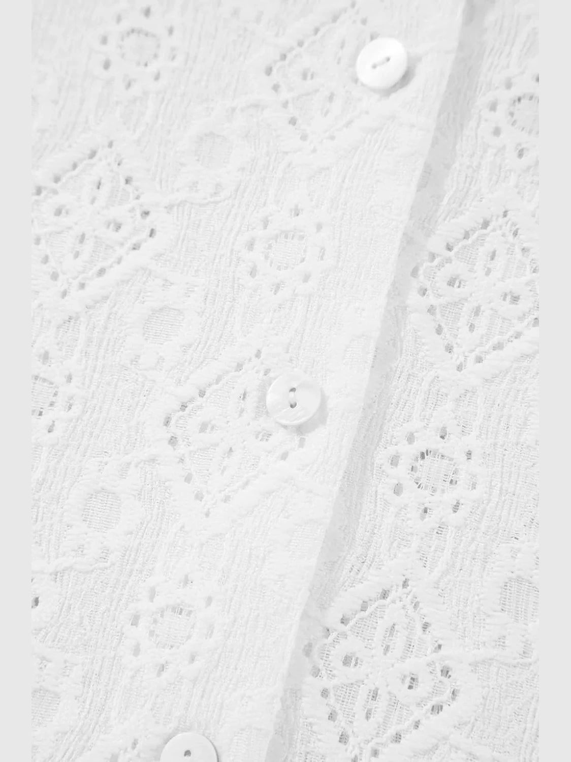 Lace Puff Sleeve V Neck Button Up Shirt