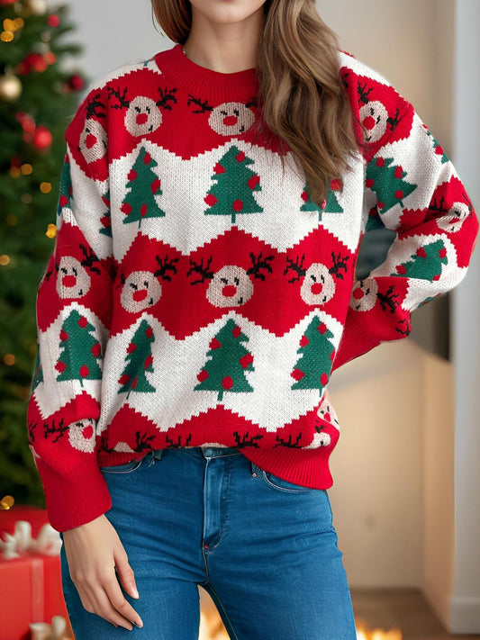 Christmas Element Round Neck Long Sleeve Sweater NicholesGifts