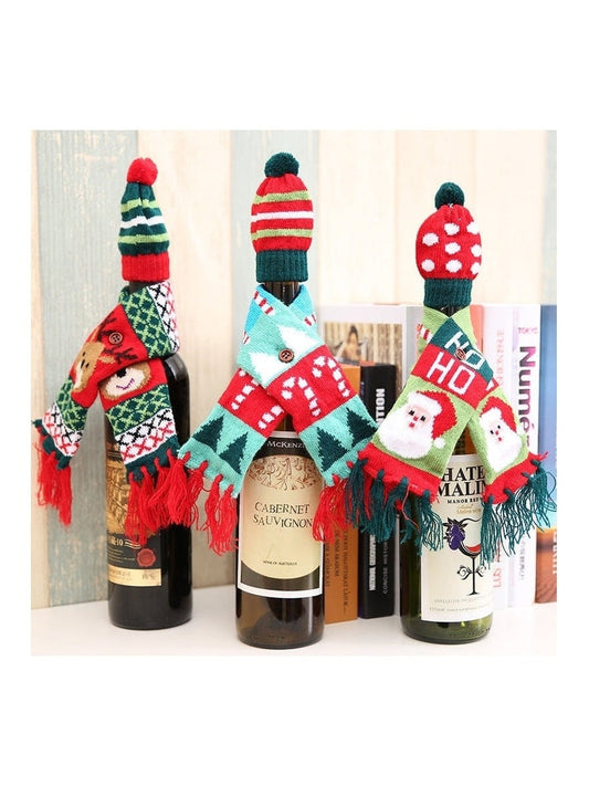 Christmas Hat and Scarf Wine Bottle Decoration