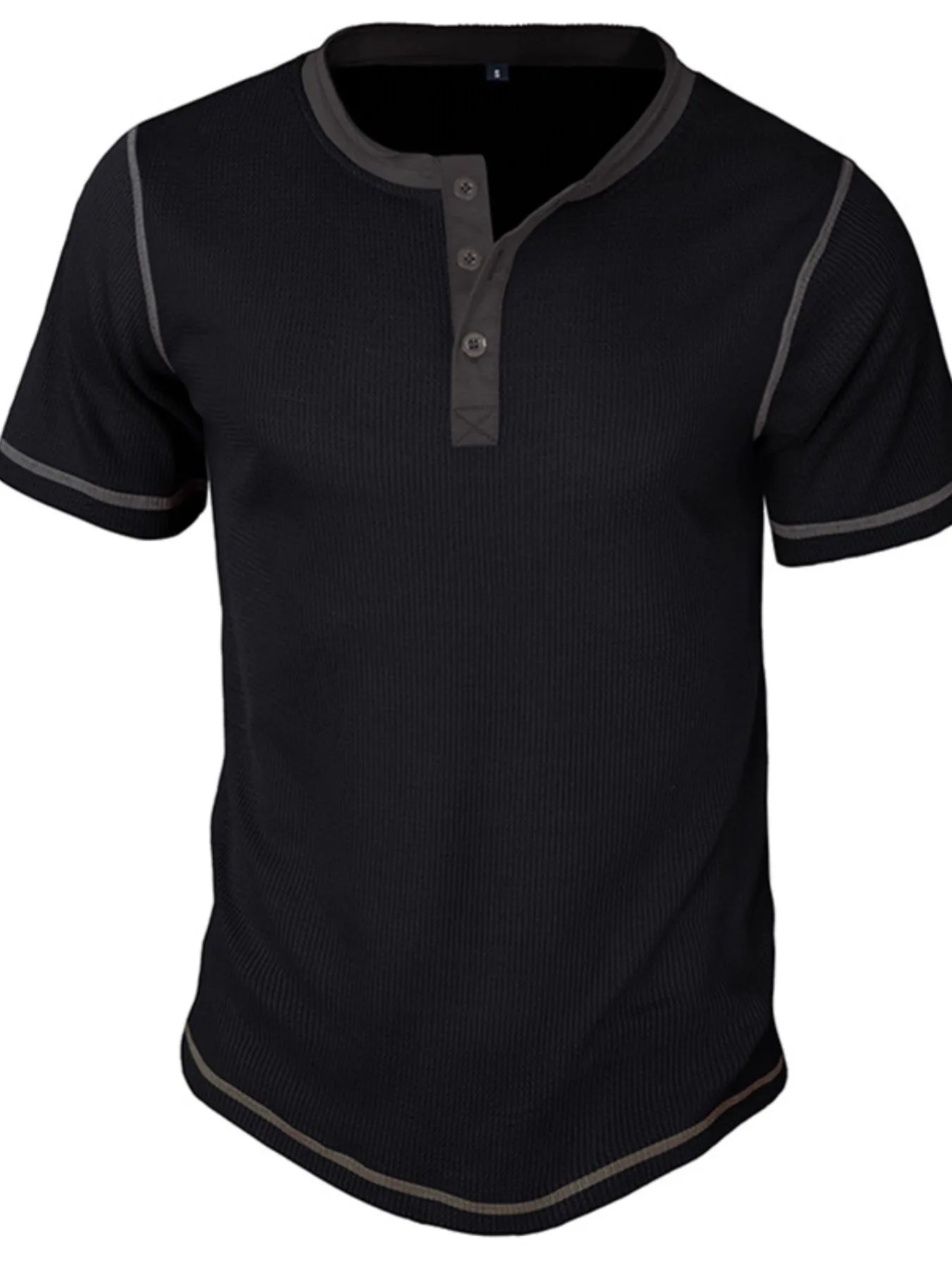 Men's Full Size Contrast Stitch Henley Polo Shirt Plus Size