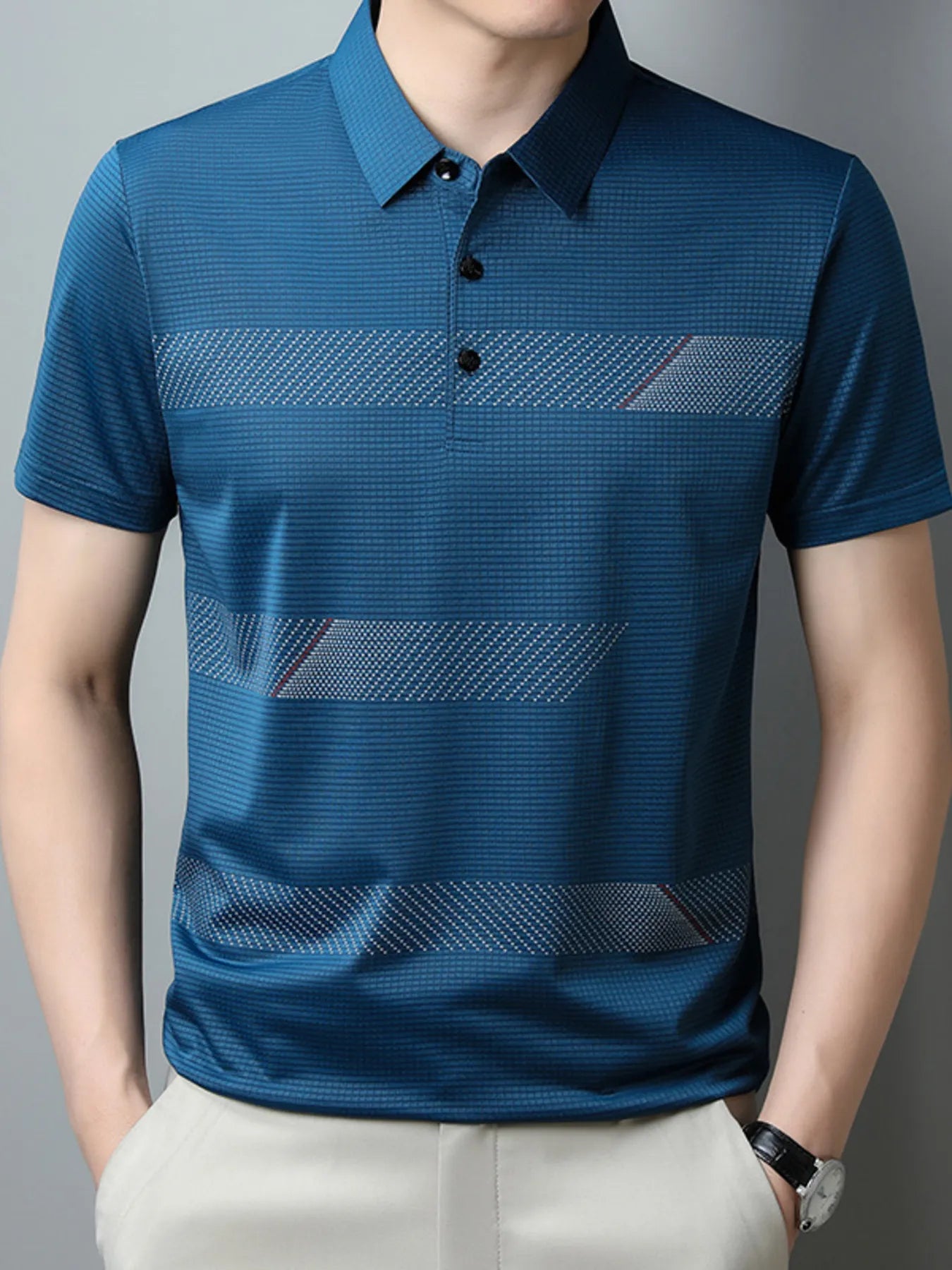 Men's Plus Size Striped Short Sleeve Casual Polo Shirt