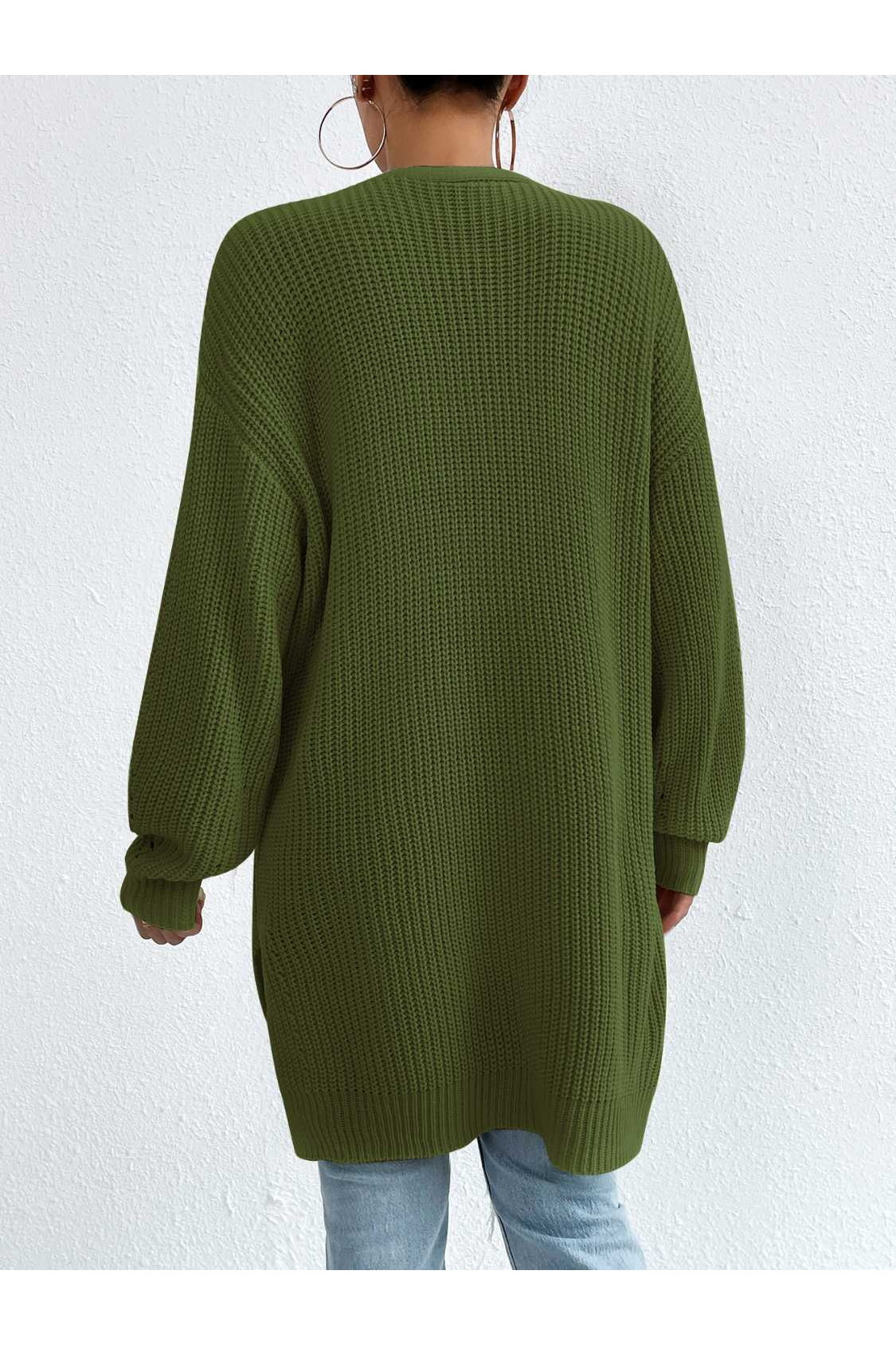 Open Front Dropped Shoulder Slit Cardigan NicholesGifts