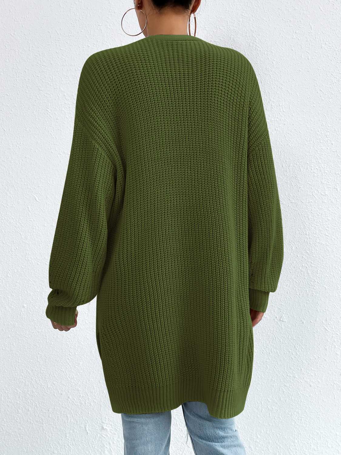 Open Front Dropped Shoulder Slit Cardigan nicholesgifts