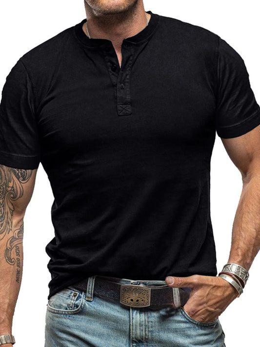 Men's Classic Henley Short Sleeve Polo T-Shirt NicholesGifts