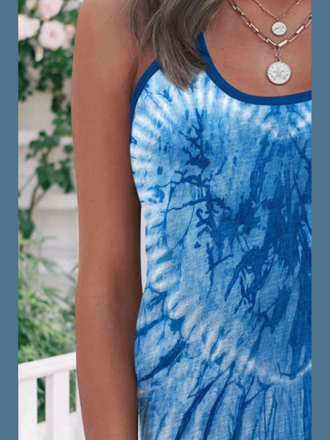 Women Heart Blue Tie-Dye Scoop Neck Tank