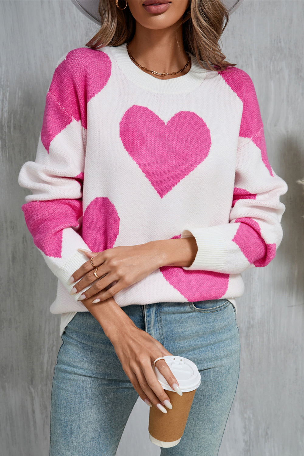 NicholesGifts Women Angel Wings Contrast Heart Dropped Shoulder Long Sleeve Sweater NicholesGifts