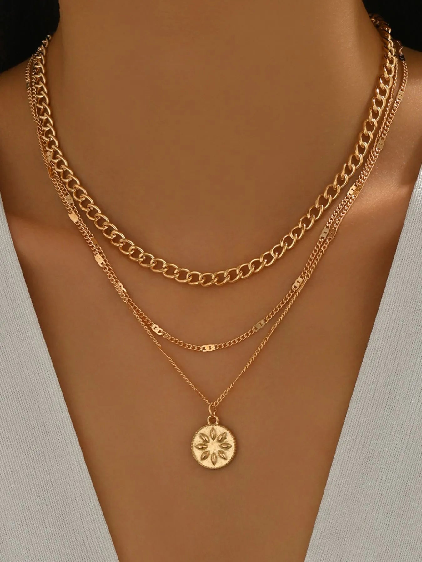 18K Gold-Plated Layered Necklace with Sun Medallion Pendant NicholesGifts