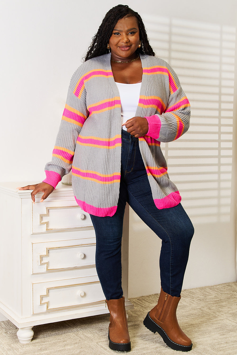Woven Right Ribbed Long Sleeve Cardigan NicholesGifts