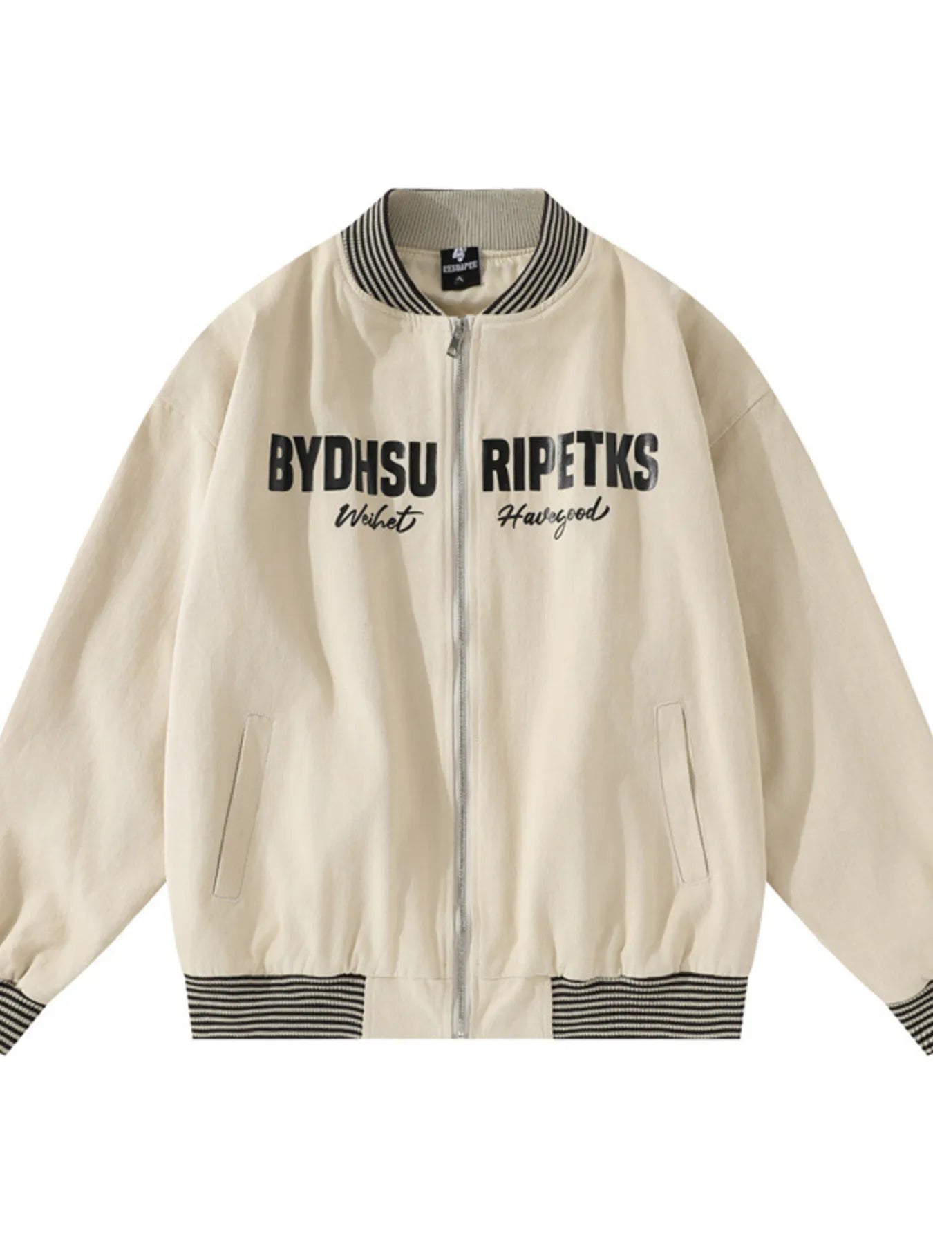 Men's Striped Hem Zip Up Jacket Trendsi