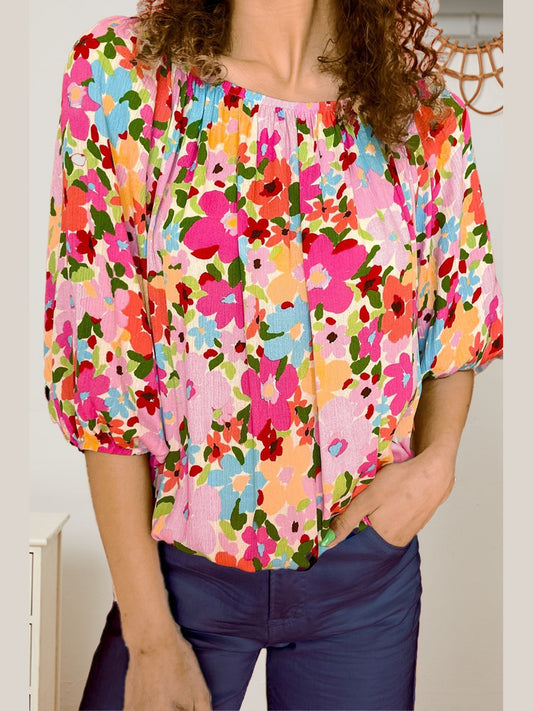 Women Printed Round Neck Half Sleeve Blouse NicholesGifts