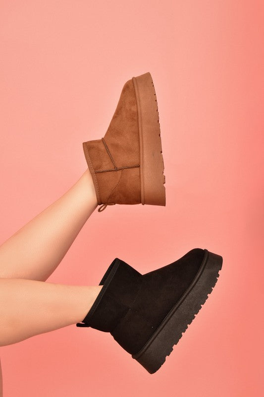 Women Wild Diva Suede Round Toe Platform Booties NicholesGifts