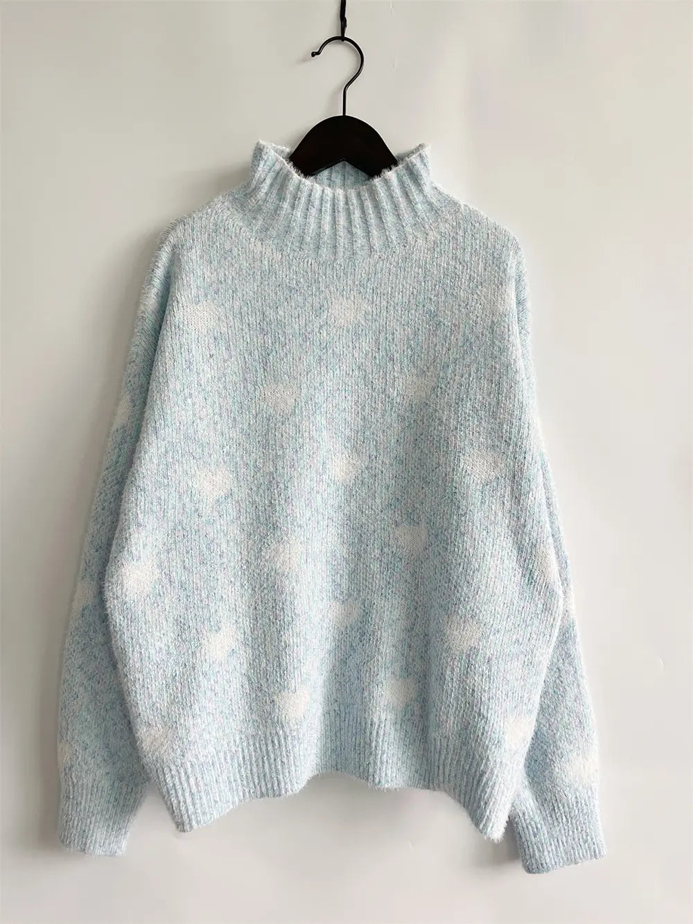 Heart Heathered Turtleneck Drop Shoulder Sweater Trendsi