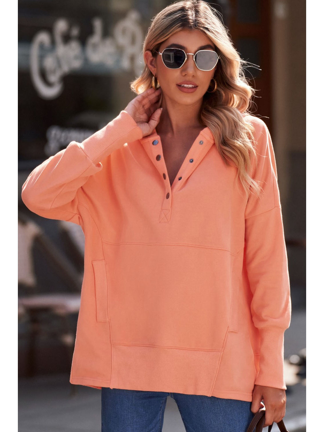 NicholesGifts Women Quarter-Snap Dropped Shoulder Hoodie NicholesGifts