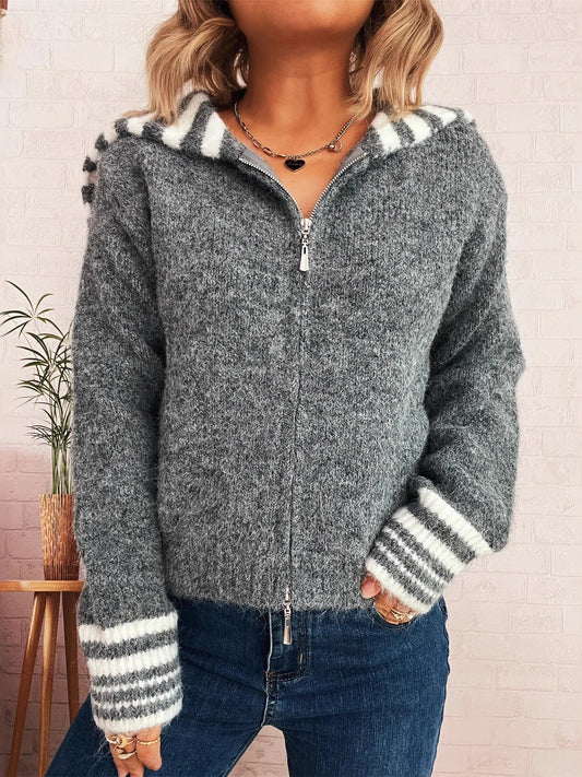 Striped Zip-Up Cardigan NicholesGifts